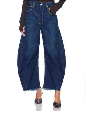 Citizens Of Humanity Indigo Wide-Leg Frayed-Hem Jeans